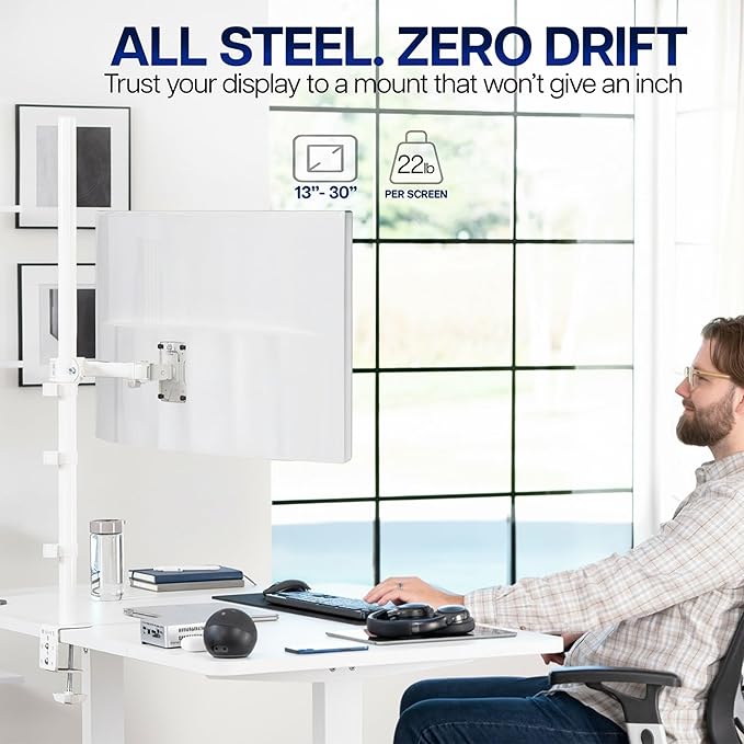 VIVO Extra Tall Single Monitor Desk Mount Stand with 39 inch Pole, Features Full Adjustability - Tilt and Articulation, Holds 13 to 32 inch Screens up to 10kg with VESA Mounting, White, STAND-V011W