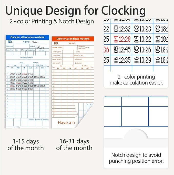 Time Clock with Passcode, Auto-Align Time Card Machine, 6 Punches per Day | Time Clock Punch Machine with 100 Time Cards, 2 Ink Ribbons(1 Inside) and 1 Rack