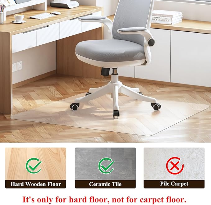 SHAREWIN Office Chair Mat for Hardwood Floor, 48"×36" Transparent Home Floor Protector Mat for Rolling Chairs, Anti-Slip Plastic Under Desk Computer Mats Easy Glide on Hard Floors, Rectangle