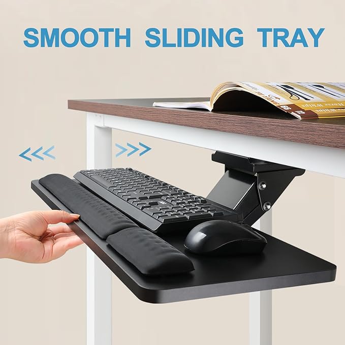Keyboard Tray Under Desk,25x9.84'' Large Slide Out Swivel Tilt Computer Keyboard Drawer for Home Gaming Office Desk, Dual Mount,Black