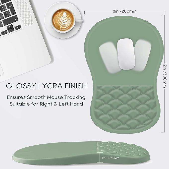 Ergonomic Mouse Pad Wrist Support,Green Mouse Pads with Wrist Rest，Non-Slip Pu Base Desktop Gaming Mousepad & Wrist Rests for Pain Relief, Computer, Office & Home