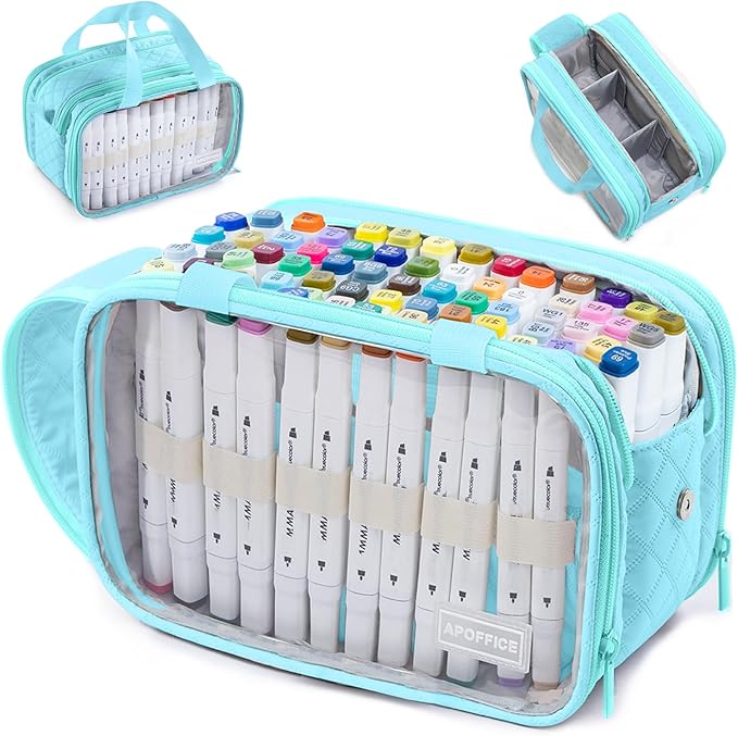Marker Organizer Case – Holds 72-96Markers | Portable Art Marker Storage Bag with Clear View Panels & Removable Dividers | Marker Holder for Alcohol Markers, Pens, Craft Supplies(Case Only)