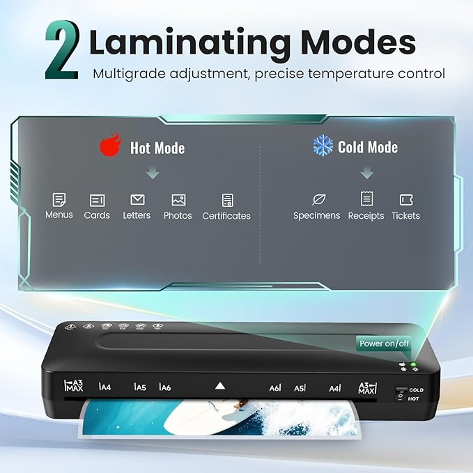 Laminator Machine 11x17 Laminator - 13 Inch Cold Thermal Laminators Machine with Laminating Sheets, A3 Personal Laminators for Teachers, Laminating Machine 90s Warm-Up No Jam for Home Office School