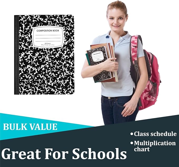ENVO Composition Notebooks, College Ruled Composition Notebook, Black Marble Covers Composition Notebook, 100 sheets (24 Pack, College Ruled)