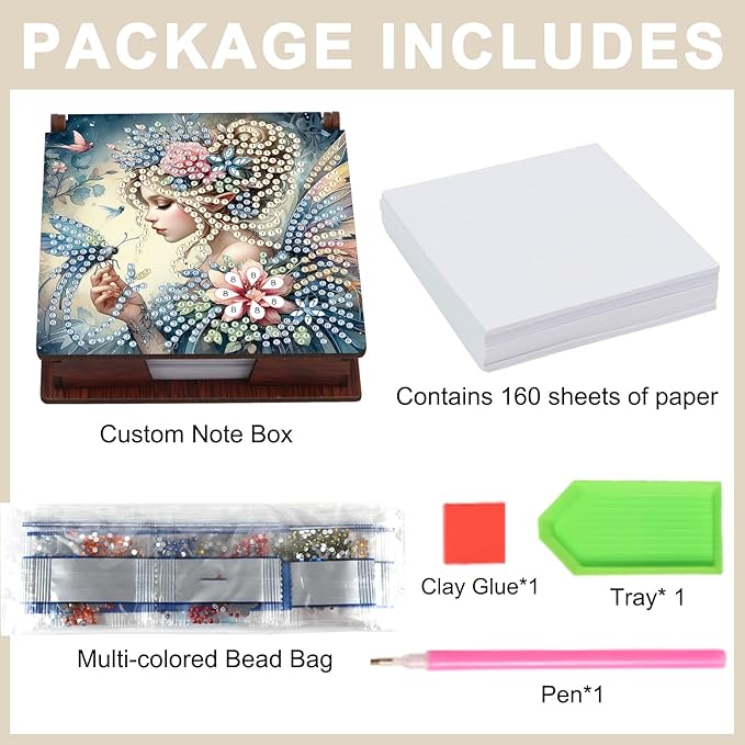 Girl Diamond Painting Kit Note Box,Memo Paper Storage Box Diamond Art,Sticky Note Holder Diamond Art,Diamond Painting Memo Pad For Office Desk. (Girl)