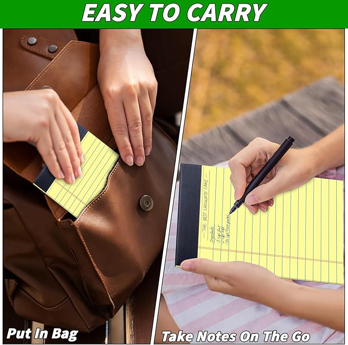 48 Pack Legal Pads Bulk,5 x 8 Inch Yellow Notepad, Note Pads College Ruled Perforated Memo Pad for Work Study Daily Note Taking List, Lined Writing Pads Memo Refills Notepads for Office Home School