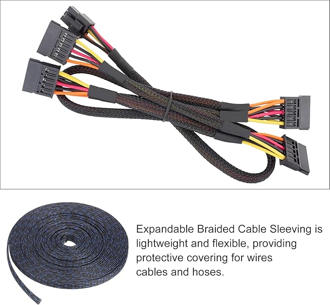 25ft PET Expandable Wire Loom 1/4 Inch, PET Braided Wire Sleeving Cable Management Sleeve Tubing [for Audio Video Home Office Cord Protector]-Black Blue
