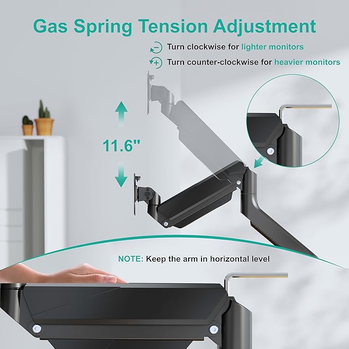 WALI Dual Monitor Stand for 17-32 inch Computer Screens, Dual Monitor Arms for 2 Monitors Holds up to 22 lbs, Height Adjustable Gas Spring Dual Monitors Mount, VESA 75x75/100x100mm (GSMP002N), Black