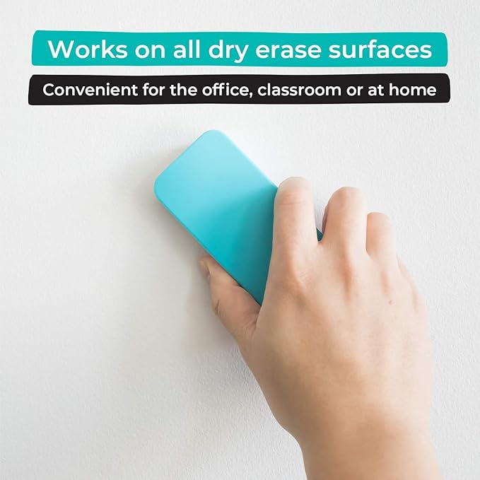 WallDeca Dry Erase Eraser, Felt Bottom Surface Whiteboard Eraser, Magnetic, Teal