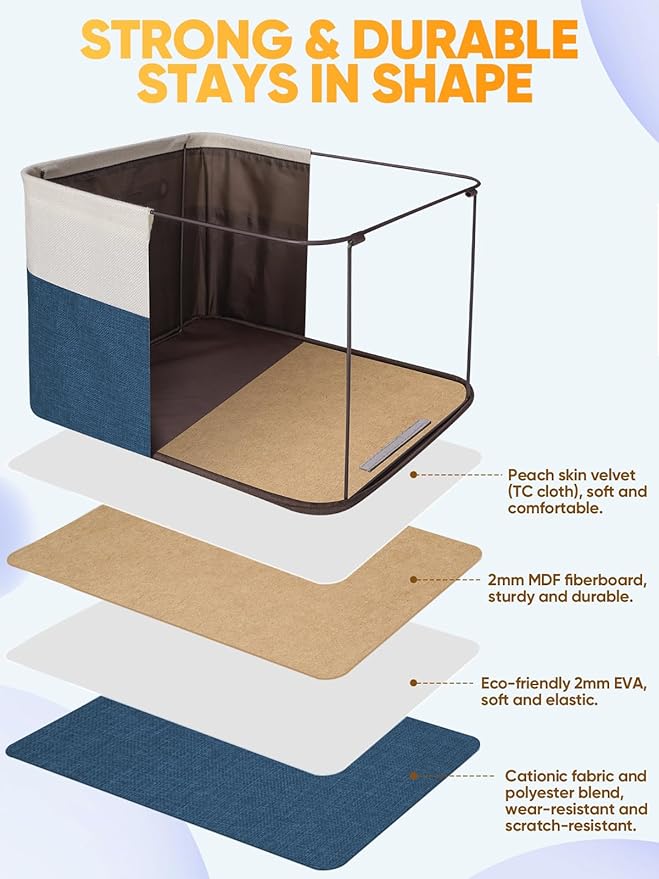 BALEINE 4 Pack Fabric Storage Bins for Shelves, Linen Storage Baskets for Organizing, Decorative Closet Bins for Clothes, Home (Navy Blue, 12"x8"x8")