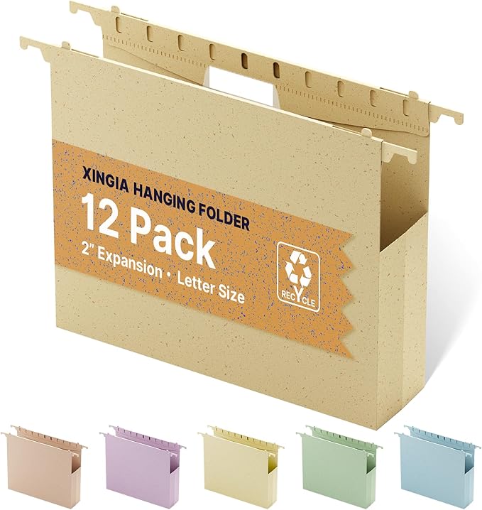 Wheat Straw Extra Capacity Hanging File Folder,Letter Size 2 Inch Expanding Plastic File Cabinet Folders,Heavy Duty Hang Folders with Tabs,Accordian Pocket for File Frame Box(Morandi Yellow)