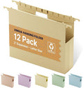 Wheat Straw Extra Capacity Hanging File Folder,Letter Size 2 Inch Expanding Plastic File Cabinet Folders,Heavy Duty Hang Folders with Tabs,Accordian Pocket for File Frame Box(Morandi Yellow)