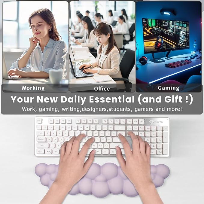 Ergonomic Cloud Wrist Rest for Computer Keyboard - Soft Memory Foam Keyboard Wrist Rest with Non-Slip Silicone Base, for Laptop, Mac, Office, Work, Gaming (Purple)