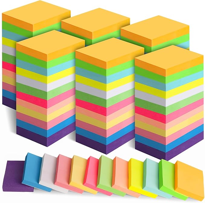 60 Pack Sticky Notes 1.5x2 in, Small Self Stick Note, 12 Color Mini Sticky Notes Pad Bulk, Assorted Bright Colors Paper Memo Pads for Office School Notebook Supplies, 75 Sheets/pad 4500 Sheets