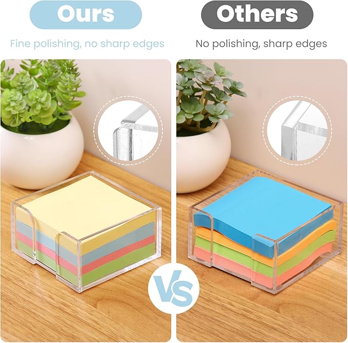 Acrylic Sticky Note Holder, 3 x 3 Inch Crystal Clear Sticky Notes Dispenser, Self Stick Note Pad Holder, Desk Organizer Accessories for School Office Dorm