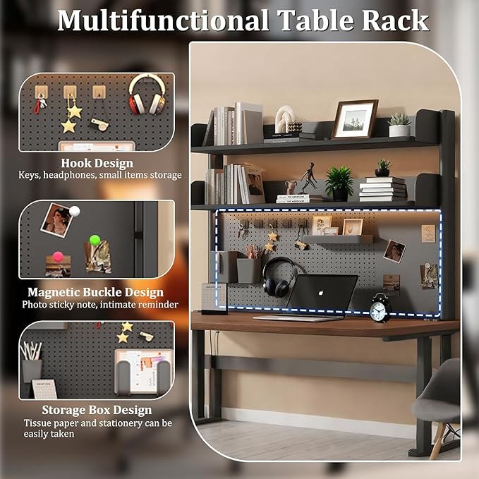 Clamp On Desk Shelf Desktop Hutch Bookshelf Desk Organizer Storage Shelves with Pegboard DIY Display Stand Adjustable Space-Saving Suitable for Dormitories,Studies,Offices,Workbenches