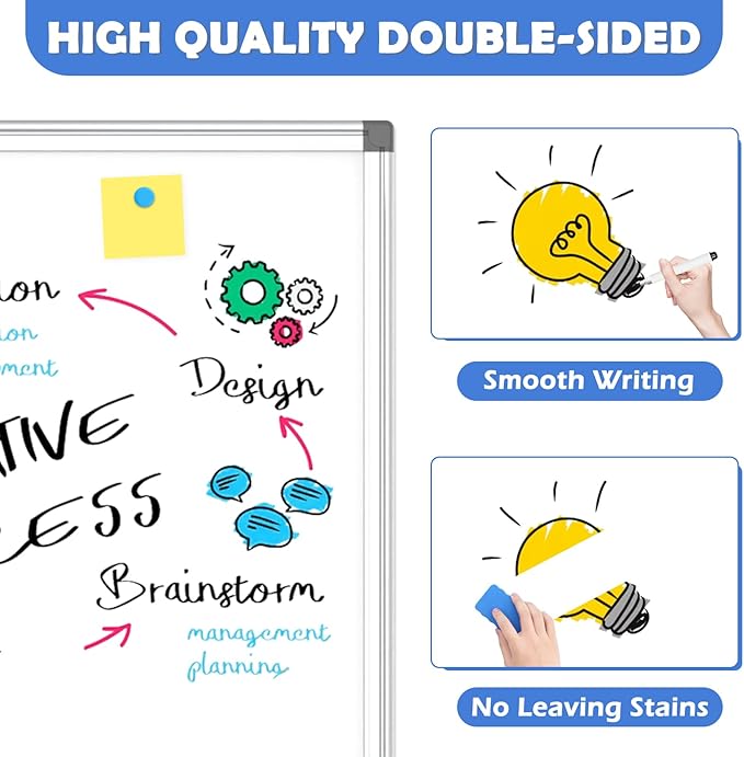 Double-Sided White Board Dry Erase, 20" x 30" Dry Erase Board for Wall with Silver Aluminium Frame, Magnetic Whiteboard for Office, Home, School, Kitchen