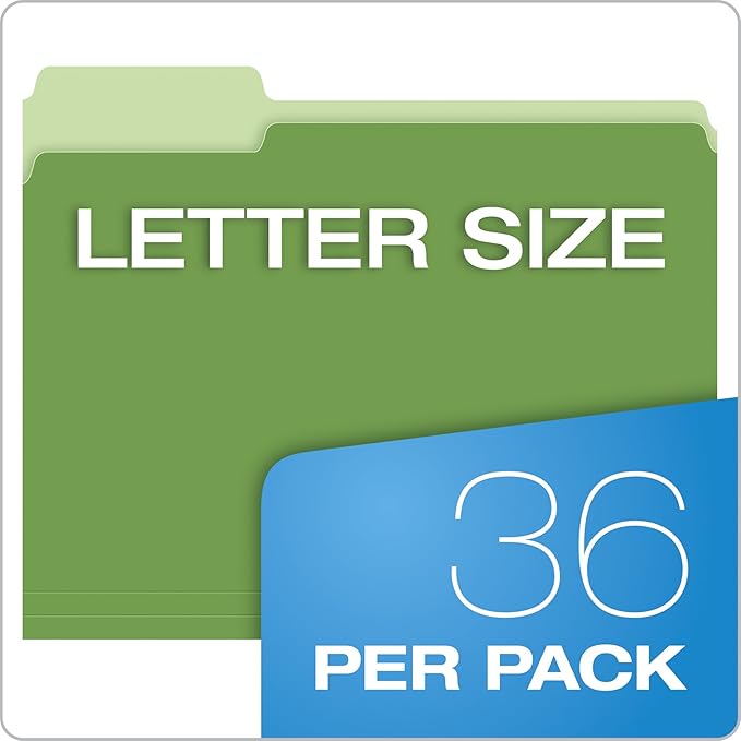 Pendaflex Two-Tone Color File Folders, Letter Size, Assorted Colors (Bright Green, Yellow, Red, Blue), 1/3-Cut Tabs, Assorted, 36 Pack (03086), 4-color