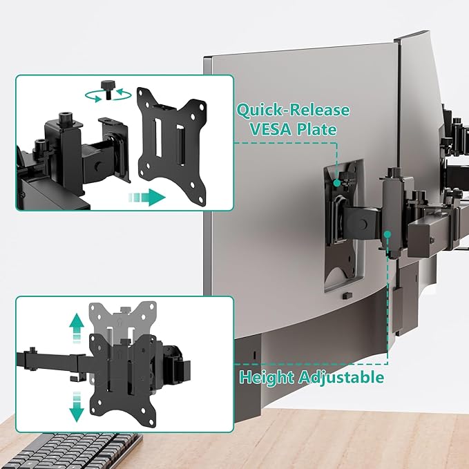 WALI Triple Monitor Wall Mount for 17 to 32 Inch, Computer Monitor Arm for 3 Screens, Swivel Tilt Wall Mount with Mounting Holes 75x75/100x100mm, Per Arm Holds Up to 15.4lbs (013ARM), Black