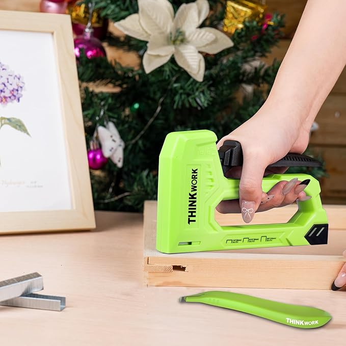 THINKWORK Light Duty Staple Gun - Upholstery Staple Gun for Wood with 1600pcs JT21 Staples 1/4", 5/16", 3/8" and Staple Remover, Fabric Stapler Gun for Crafts, Home Use, Wall, DIY, Lights Decor, Green