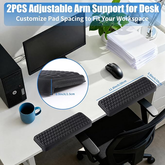 L-Shaped Elbow Pad for Desk, Memory Foam, Ergonomic Wrist Rest for Keyboard with Non-Slip Base, Massage Texture Pattern, Arm Rest for Desk, Office Gaming Home (2PCS, Black