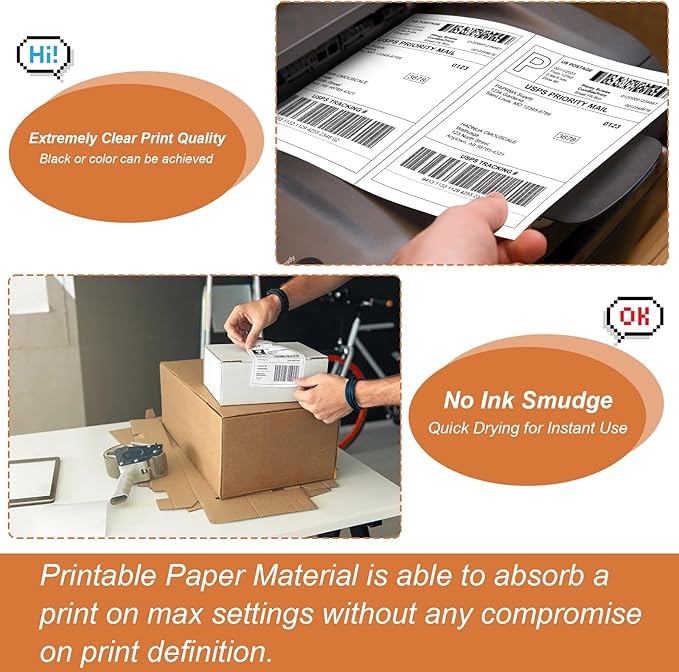 PAPRMA Half Sheet 8.5x5.5inch Shipping Mailing Label 100 Counts, 2 Labels Per Sheet 8.5 x 11 for Laser & Inkjet Printer, Permanent Adhesive Label Square Corner (50 Sheets)