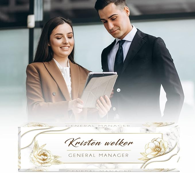 Personalized Office Name Plate for Desk, Custom Employee Appreciation Gifts, Acrylic Desk Name Plate Funny, Desk Decorations Gift, Acrylic Desk Ornaments… (White Marble Flowers)