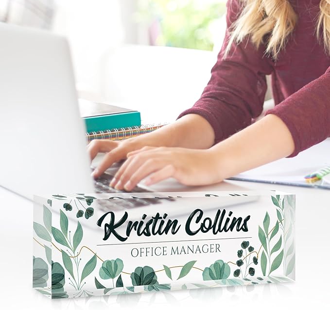 Custom Name Plate for Desk, Personalized Desk Name Plate on Clear Acrylic Glass, Appreciation Gifts for Teacher Employee Boss Coworkers Nurse, Office Desk Accessories for Women Men (Olive)