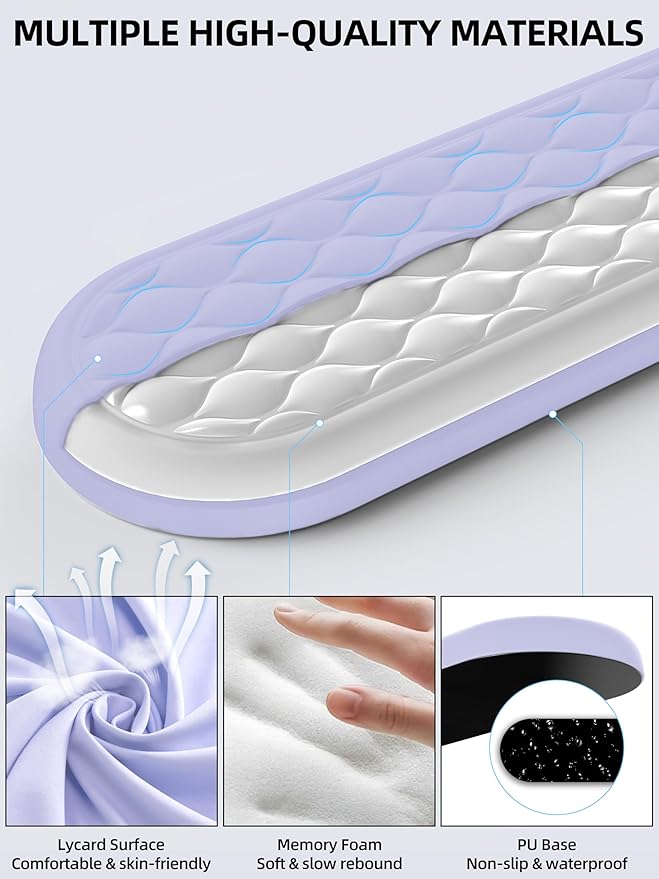 TopMade Upgraded Wider Wrist Rest Set, Soft Memory Foam Keyboard Hand Rest Pad, Computer Ergonomic Keyboard Mouse Wrist Support for Typing Pain Relief, Comfort for Office, Gaming, Study, Purple