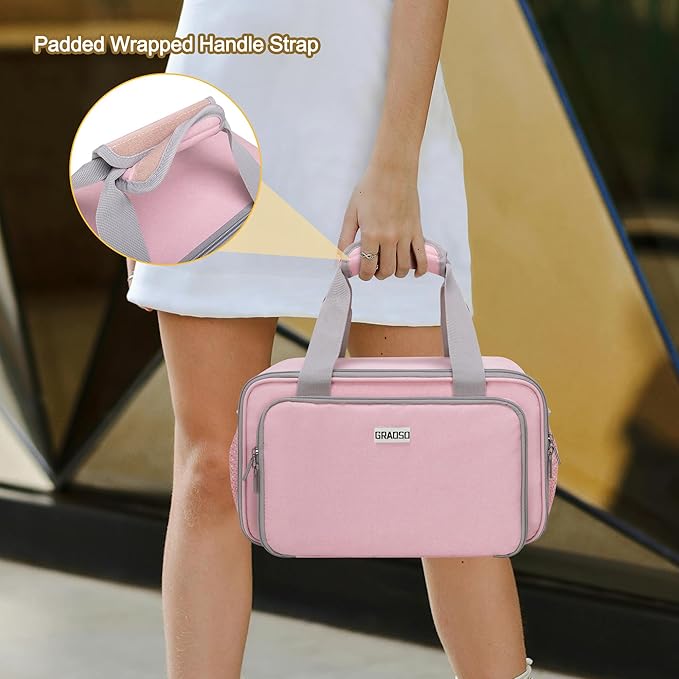 Case Organizer for up to 216 Markers, Large Bag With Carrying Handle, Holder (Length up to 5.1"), Aluminum Foil Liner Easy Cleaning, Patented Design (Pink)