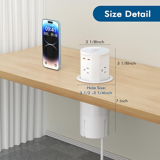 BTU Pop Up Outlet for Countertop with 15W Wireless Charger, 20W USB C Fast Charging & 4 AC Outlet, 3 1/2” Hole Desk Charging Station Pop Out Outlet for Office, Conference, Kitchen Use