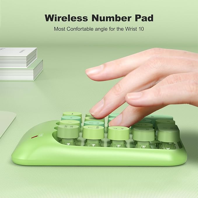 MOFII Wireless Number Pads - Green Numeric Keypad 18 Keys USB 2.4G Round Keycap Colorful Extensions Keypads, Financial Accounting Portable Numpad 10 Key for Laptop/PC/Notebook/Surface Pro