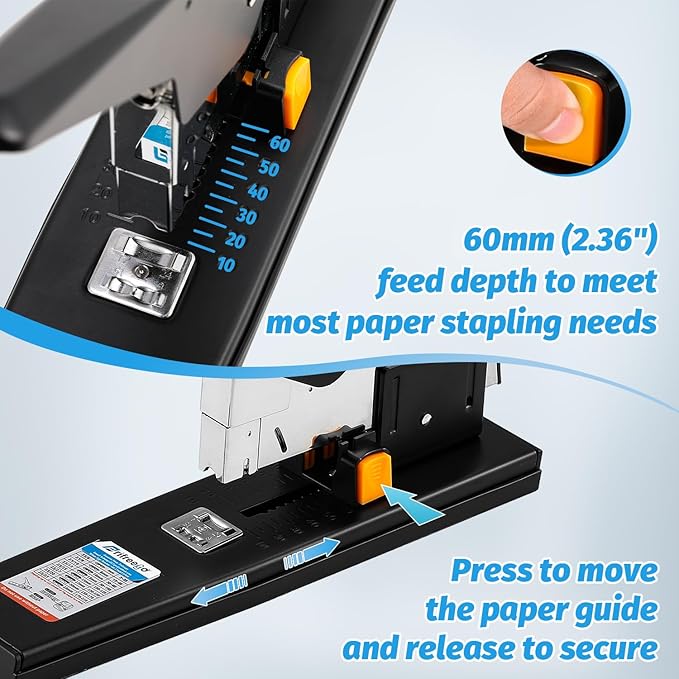 Heavy Duty Stapler 210 Sheets Capacity, Effortless Office School Stapler with Adjustable Stapling Width of 60mm (2.36") with 4000 Staples, Black