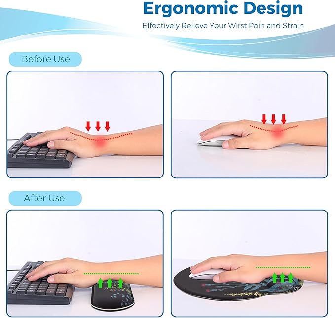 Mouse Pad and Keyboard Wrist Rest Support, with Non-Slip PU Base,Gel Mouse Pad with Coaster,Pain Relief for Gaming, Computer,Office -Flowers