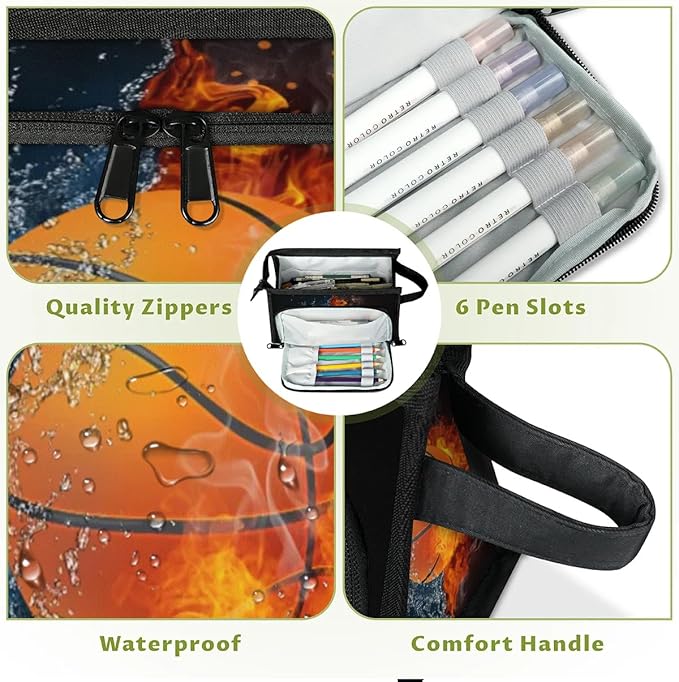 Pardick Large Capacity Pencil Case Pouch, Basketball Ball Portable Zipper Pencil Cases Pencil Bag Office Stationery Bag Makeup Bag Desk Organizer for Women Men