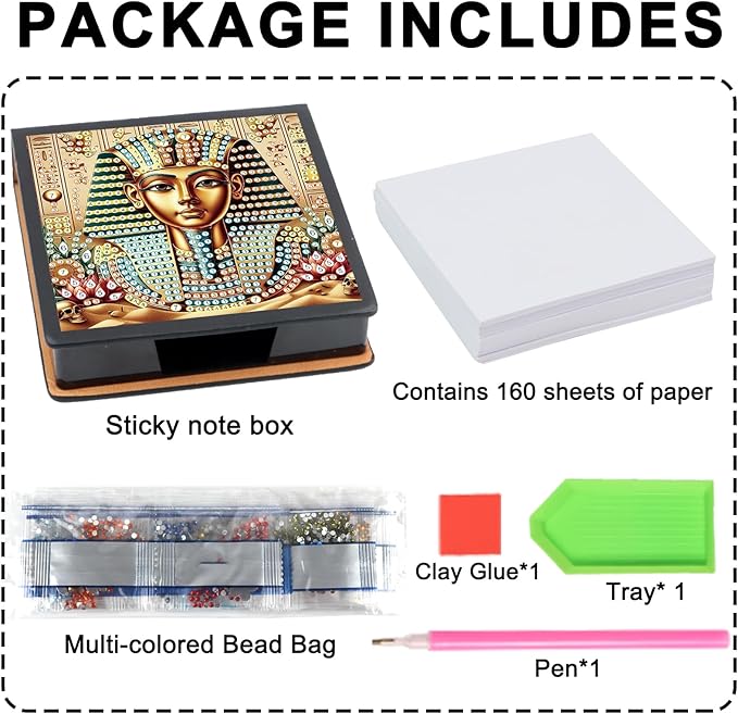 Pharaoh Diamond Painting Kit Note Box,Memo Paper Storage Box Diamond Art,Sticky Note Holder Diamond Art,Diamond Painting Memo Pad For Office Desk. (Pharaoh)