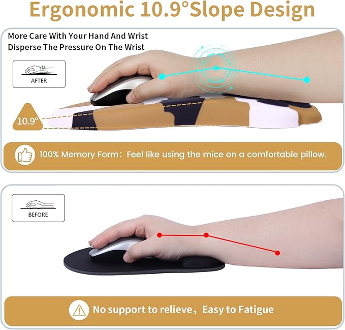 L-SPOUTTO Ergonomic Mouse Pad with Wrist Rest,Cute Cat Paw Mousepad Wrist Support,Comfortable Massage Design Computer Pain Relief Mouse Pad with Non-Slip PU Base for Desk Laptop Gaming,Tortoiseshell