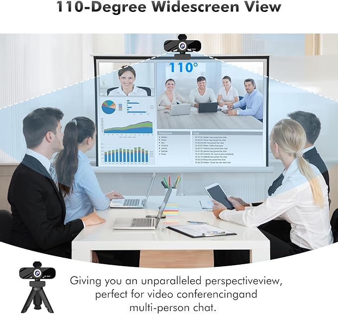Gozvrpus USB HD Webcam with Built-in Microphone and Rotatable Tripod, 1080P Video, Wide Angle Camera, Privacy Cover, for Desktop PC or Laptop Computer - 4（Black）