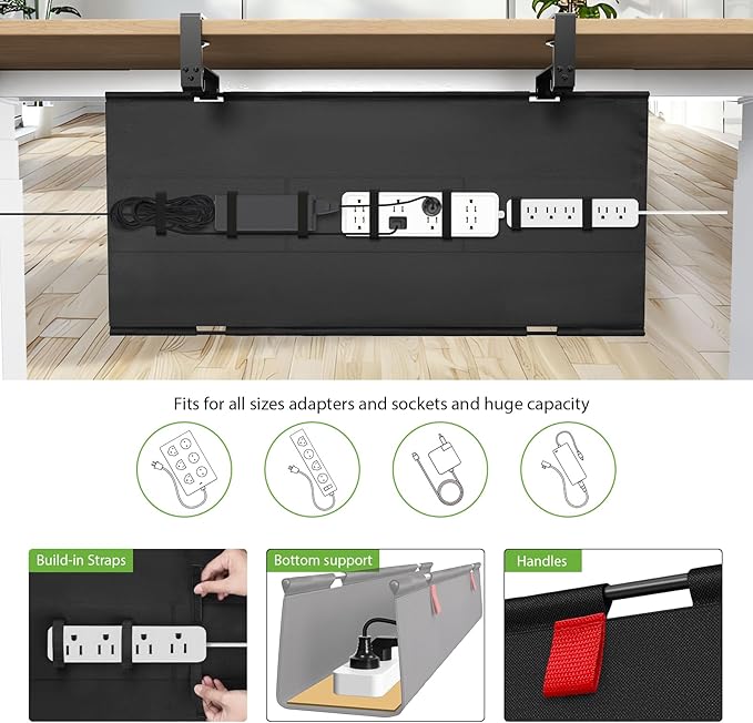 KEEGH Large 36" Under Desk Cable Management Tray - Under Desk Cord Organizer - Clamp/Screw Mount - Support Upto 70lbs - Fabric Wire Management - Gaming/PC Cable Raceways - Cord Hiders for Office/Home
