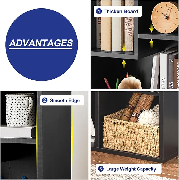 VECELO 31 Inch High Modern Kids Bookcase, 3-Tier Wide Bookshelves, 5 Cube Storage Organizer with Anti-tip Kit, Different Height Open Storage Fits Tallest Hardcovers, Easy to Install,Black