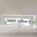 Personalized Name Plate for Desk, Custom Desk Name Plate, Acrylic Name Plate Office Desk Accessories, Personalized Office Gifts for Coworkers Teachers, Employee Appreciation Gifts (A-Never Wither)