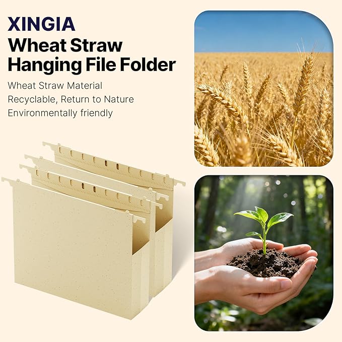 Wheat Straw Extra Capacity Hanging File Folder,Letter Size 2 Inch Expanding Plastic File Cabinet Folders,Heavy Duty Hang Folders with Tabs,Accordian Pocket for File Frame Box(Morandi Yellow)