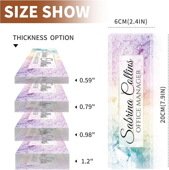 Name Plate for Desk, Desk Name Plate Personalized, Office Decor for Women Men, Acrylic Desktop Accessories, Office Appreciation Gifts for Boss Social Workers Nurse Teacher Employee (Colorful Marble)