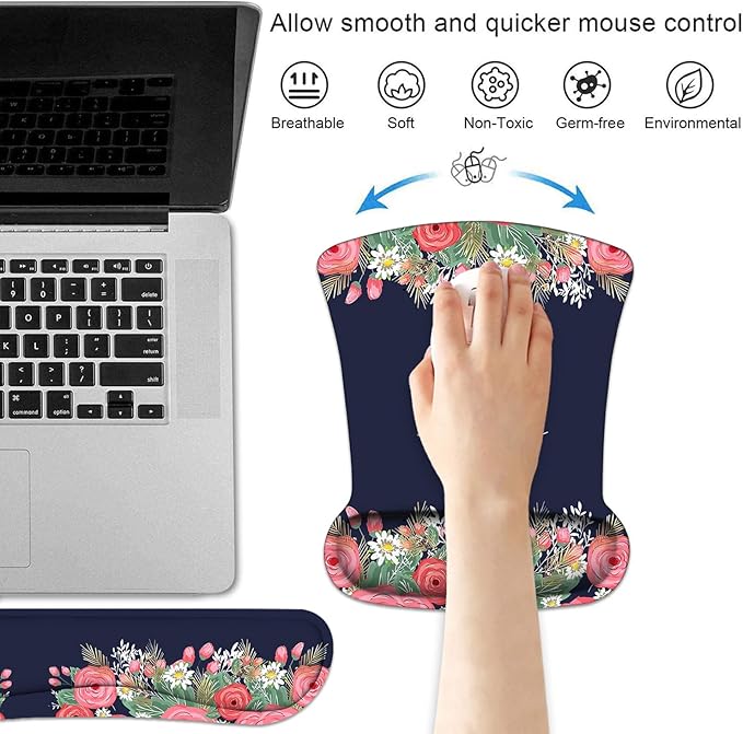 Keyboard Wrist Rest and Mouse Pad Wrist Support Set with Coasters, Floral Quote Bible Verses Proverbs 31:25 Design Wrist Mouse Pad with Non-Slip PU Base for Home Office Working Studying
