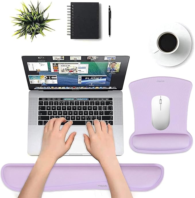 MOSISO Wrist Rest Support for Mouse Pad & Keyboard Set, Ergonomic Mousepad Non-Slip Base Home/Office Pain Relief & Easy Typing Cushion with Neoprene Cloth & Raised Memory Foam, Dusty Lilac