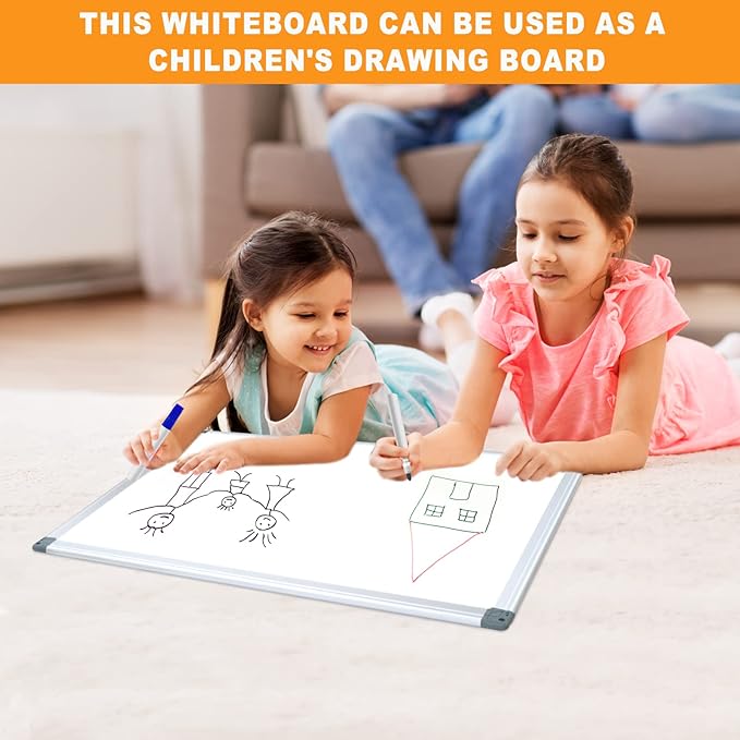 H-Qprobd Magnetic Whiteboard 24" x 18" Dry Erase White Board for Wall, Hanging Mounted Whiteboard with Aluminum Marker Tray