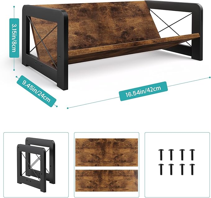 ELITEROO Desktop Bookshelf Organizer, Wood Slanted Desk Bookshelf, Small Tabletop Book Rack, Portable Mini Bookcase for Book Display, Cookbooks, Kids Reading, Office & Home Storage, Rustic Brown