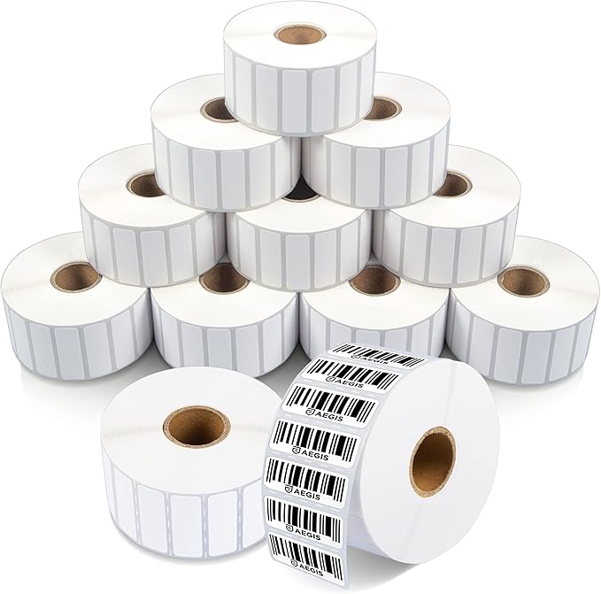Aegis Adhesives - 1.5" X 0.5" Direct Thermal Labels, Perforated & Compatible with Zebra Desktop Printers - NOT Rollo Compatible (12 Rolls, 2350/Roll)