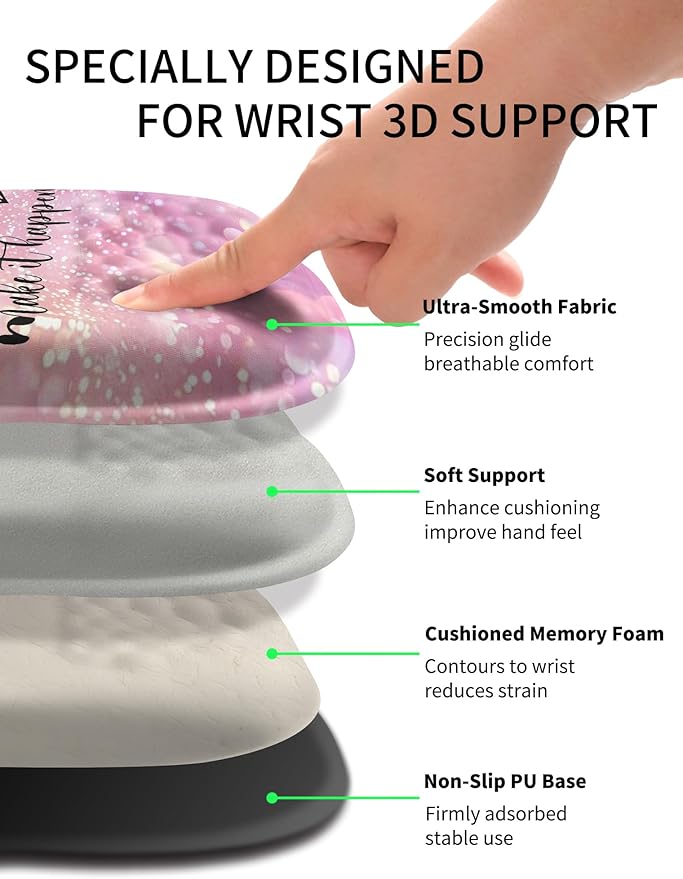 Hokafenle Ergonomic Wrist-hugging Mouse Pad Wrist Support, U-shaped Holding Wrist Rest Mousepad for Carpal Tunnel Pain Relief with Cushioned Memory Foam Slope Massage Bulge (10.2x8.3 in,Stay Positive)