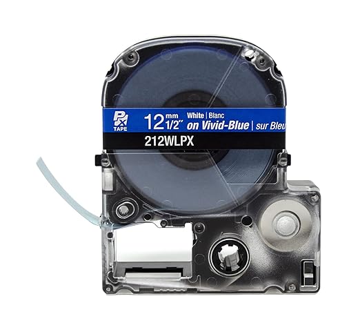 Epson LABELWORKS 212WLPX Genuine PET (Polyester) Tape Cartridge - White on Blue Label Maker Tape - 1/2" (12MM) Wide, 30'